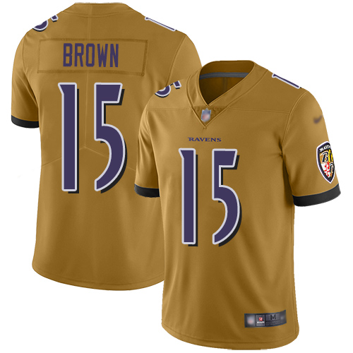 Baltimore Ravens Limited Gold Men Marquise Brown Jersey NFL Football 15 Inverted Legend